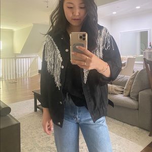 Western Sequins Fringe Black Jean Jacket